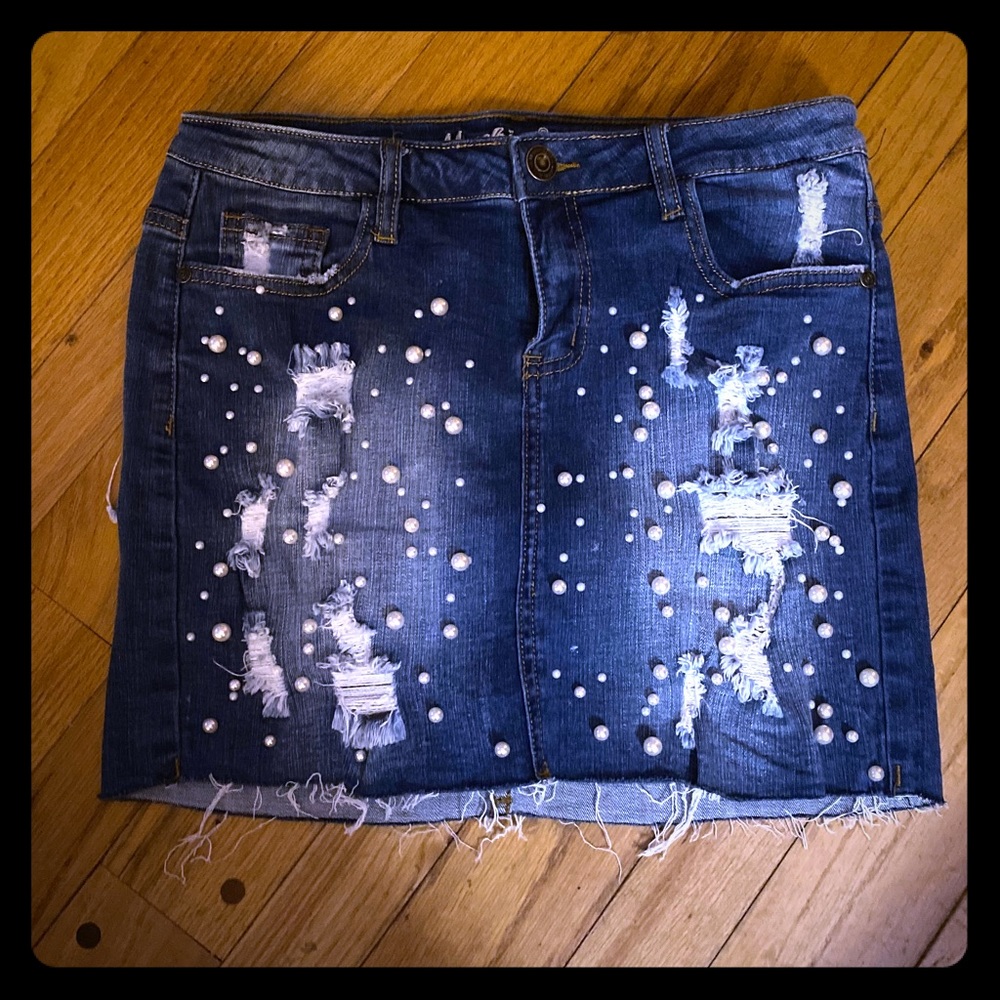 Machine Distressed Jean Skirt